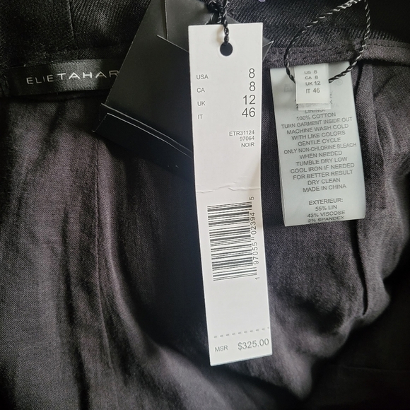 New Elie Tahari Linen Blend Wide Leg Black Pants Trousers NWT Size 8 US - Picture 11 of 12